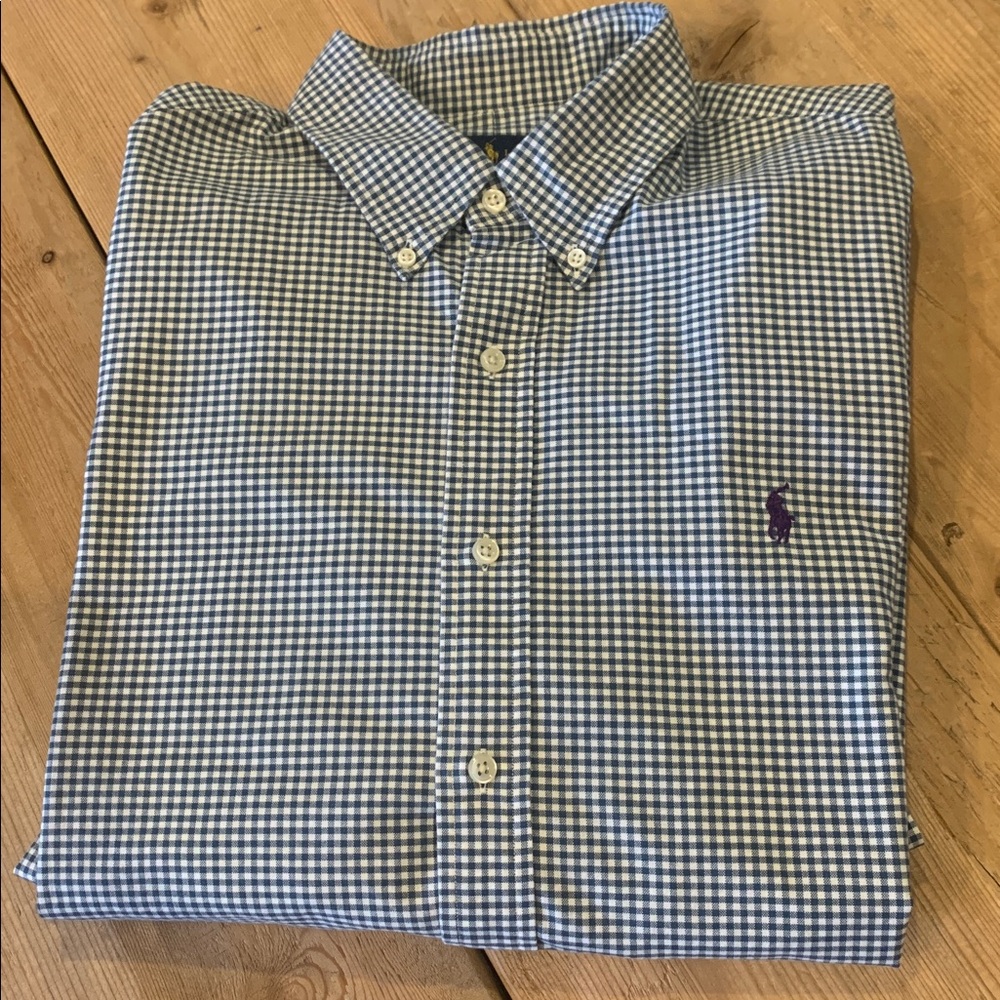 POLO Ralph‎ Lauren Men's Slim Fit Oxford Gr/Blue White Check w Purple Pony XXL